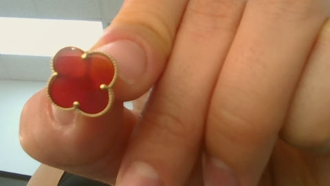 Aretes unisex Fancy trebol rojo 10k Red Stone
